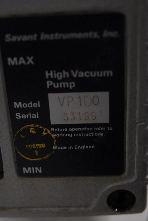 Used Savant VP100 Two Stage Rotary Vane Vacuum Pump W/ Franklin 1/2 HP Motor - Tested
