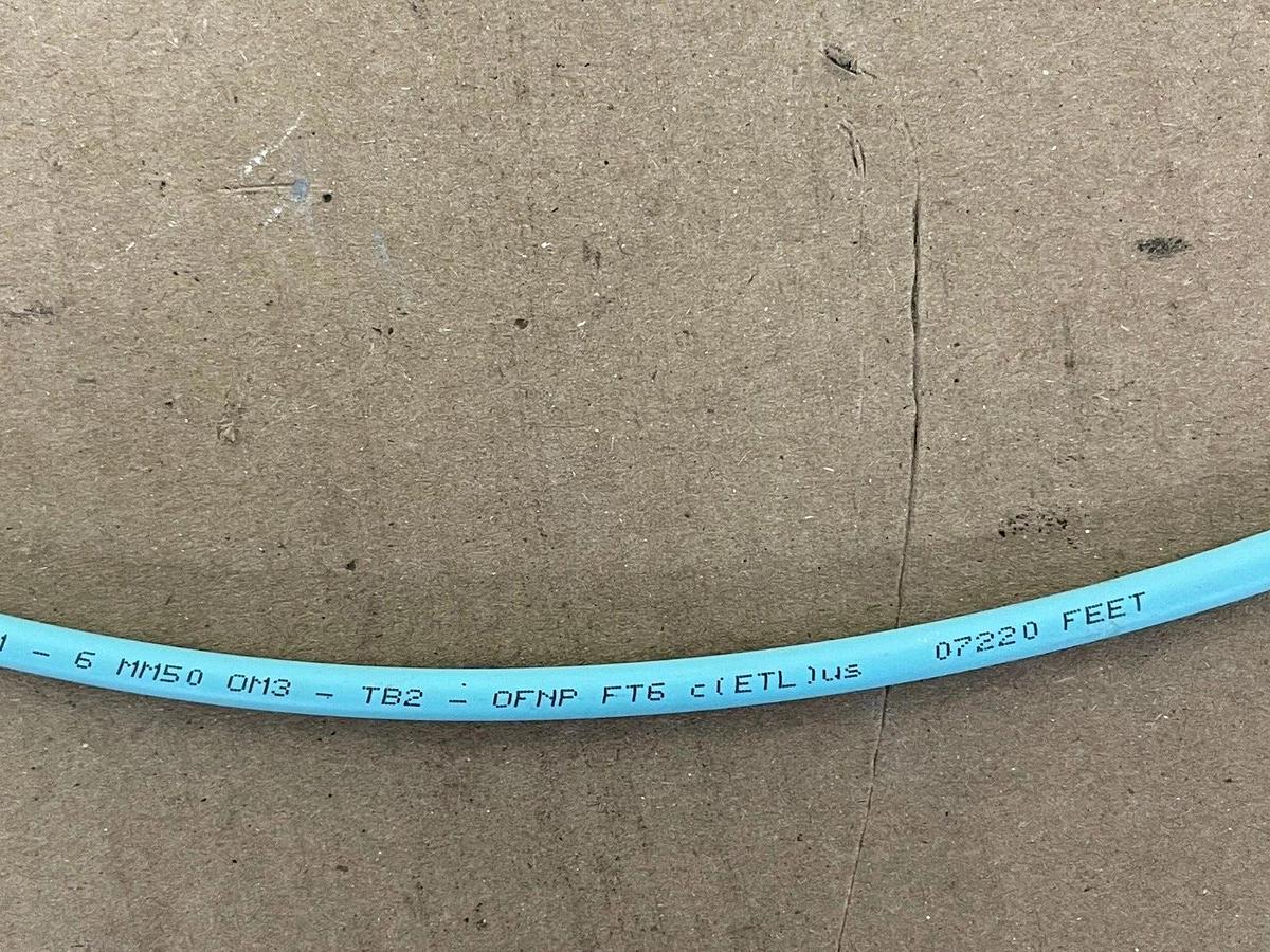 Used 500' Corning Optical Cable,20198251, 6 MM50 OM3, TB2, OFNP FT6
