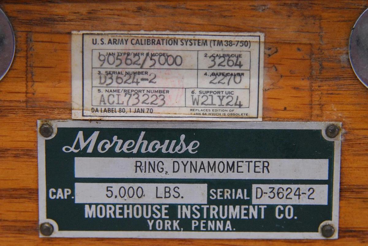 Used Morehouse 5000 LB Capacity Ring Dynamometer - Missing Rod