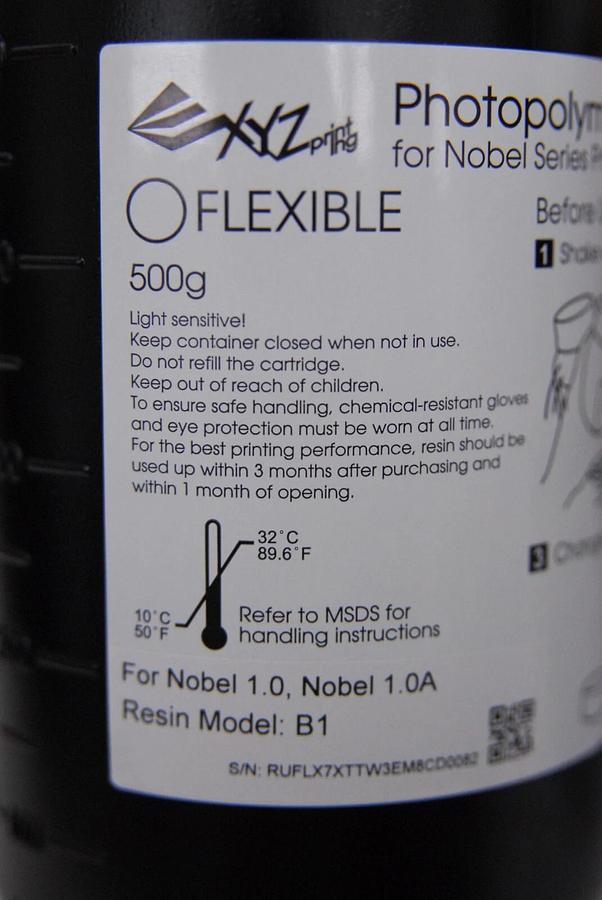 Used XYZprinting Photopolymer Resin Flexible, 1kg, 500g x2  (Nobel Series Printer)