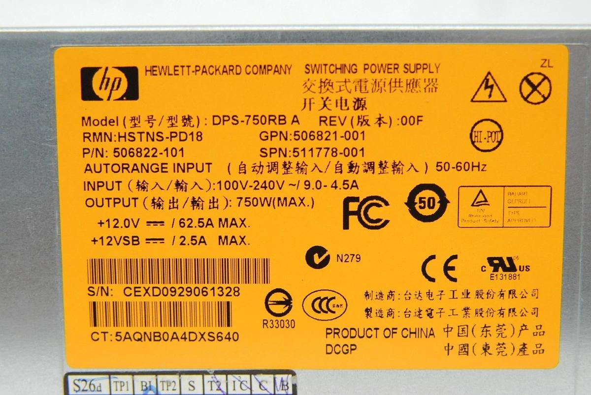 Used HP DPS-750RB HSTNS-PD18 750W Hot-Swappable Server Power Supply
