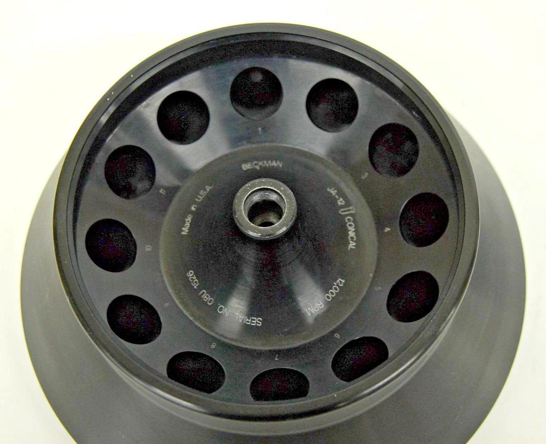 Used Beckman JA-12 Conical Fixed Angle Centrifuge Rotor (12 x 50 mL, 12,000 rpm)