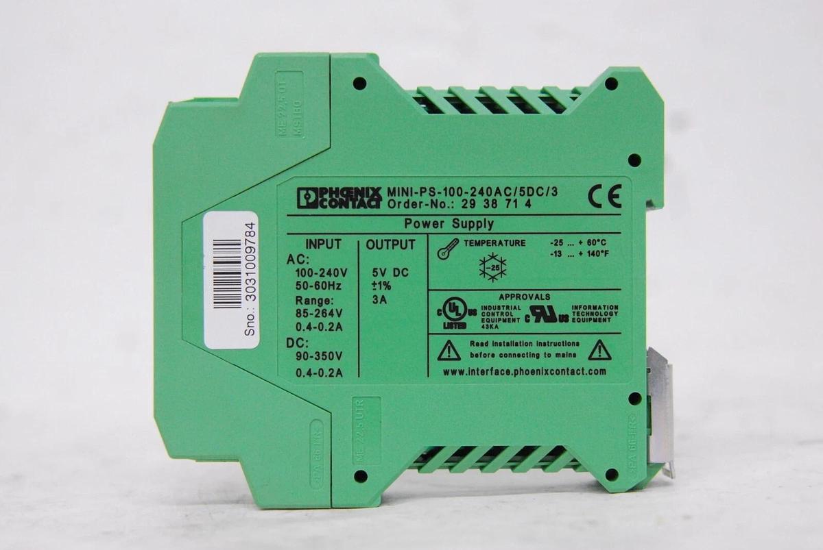 Used Phoenix Contact MINI-PS-100-240AC/5DC/3 DIN rail Mount Power Supply 5V 3A