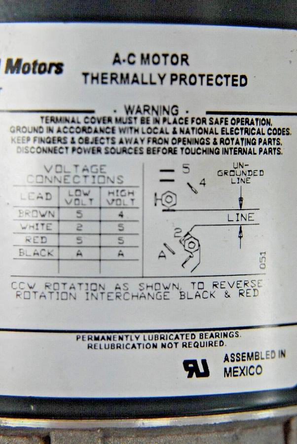 Used GE H684 5KH36MNA445AX Motor 1/2 HP 1725 Rpm 100-120/200-240 V 48Y