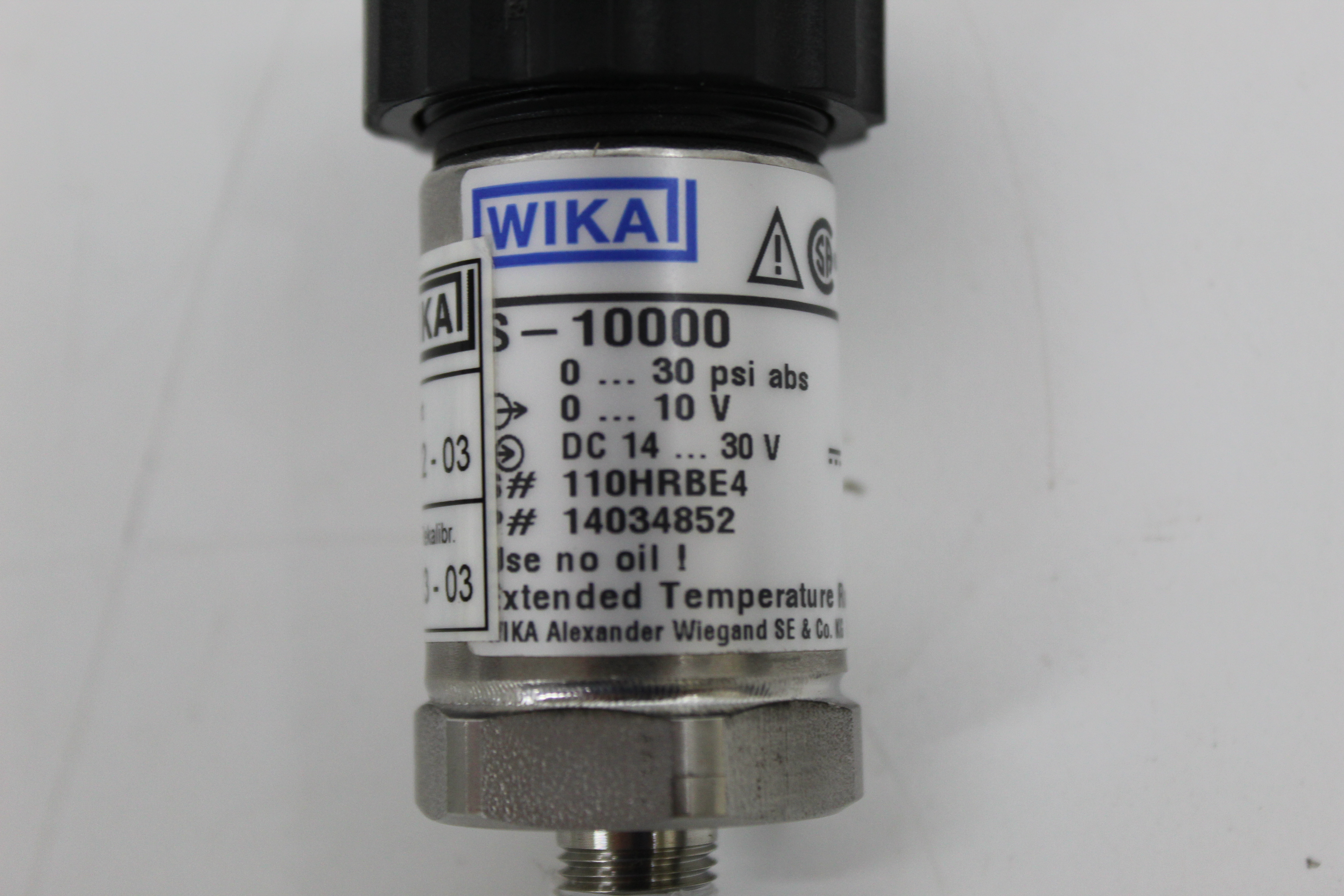 Used WIKA S-10000 14034852 Absolute Pressure Transducer 0-30 PSIA 0-10V