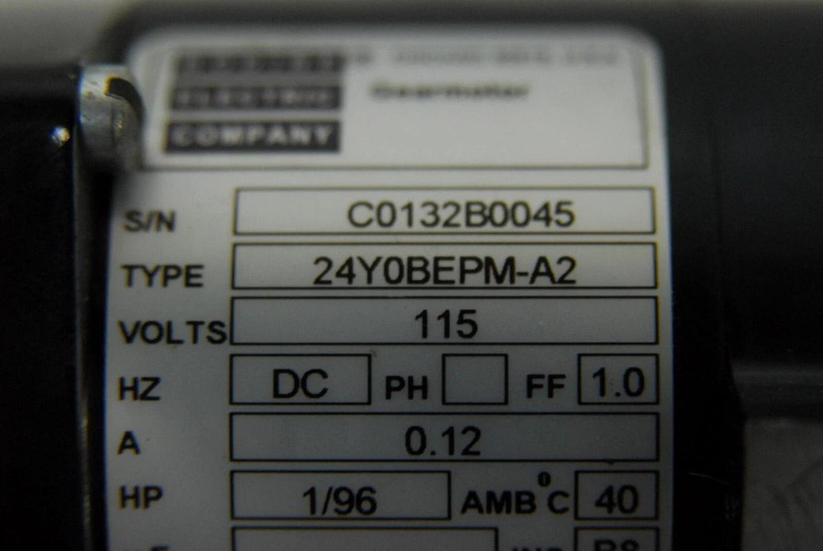 Used BODINE 24Y0BEPM-A2 GEARMOTOR 115V 1/96 HP RPM 83 TORQ 5LB-IN RATIO 30:1