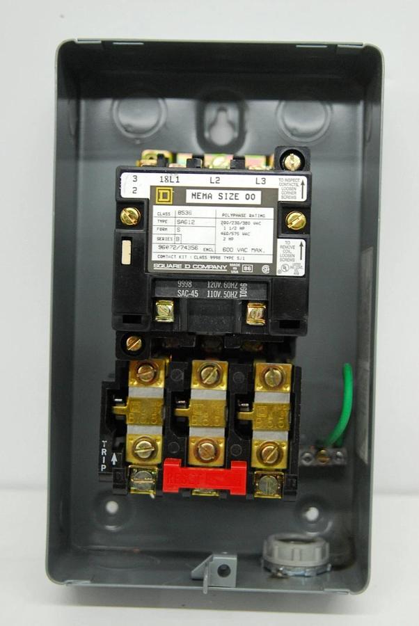 Used Square D Company 8536-SAG12 NEMA Size 00 Non-Reversing Magnetic Motor Starter