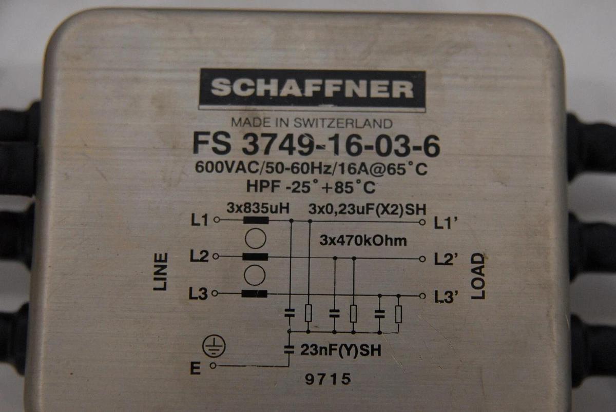 Used Schaffner FS 3749-16-03-6 Line Filter / ABB 3HAB 9628-1/02 Mains Filter 600VAC