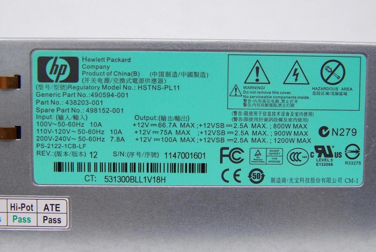 Used HP HSTNS-PL11 438203-001 1200W Hot-Swappable Server Power Supply
