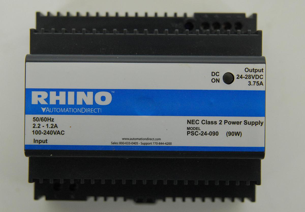 Used Rhino PSC-24-090 24-28 VDC 90W Adjustable DIN Mount Power Supply - TESTED
