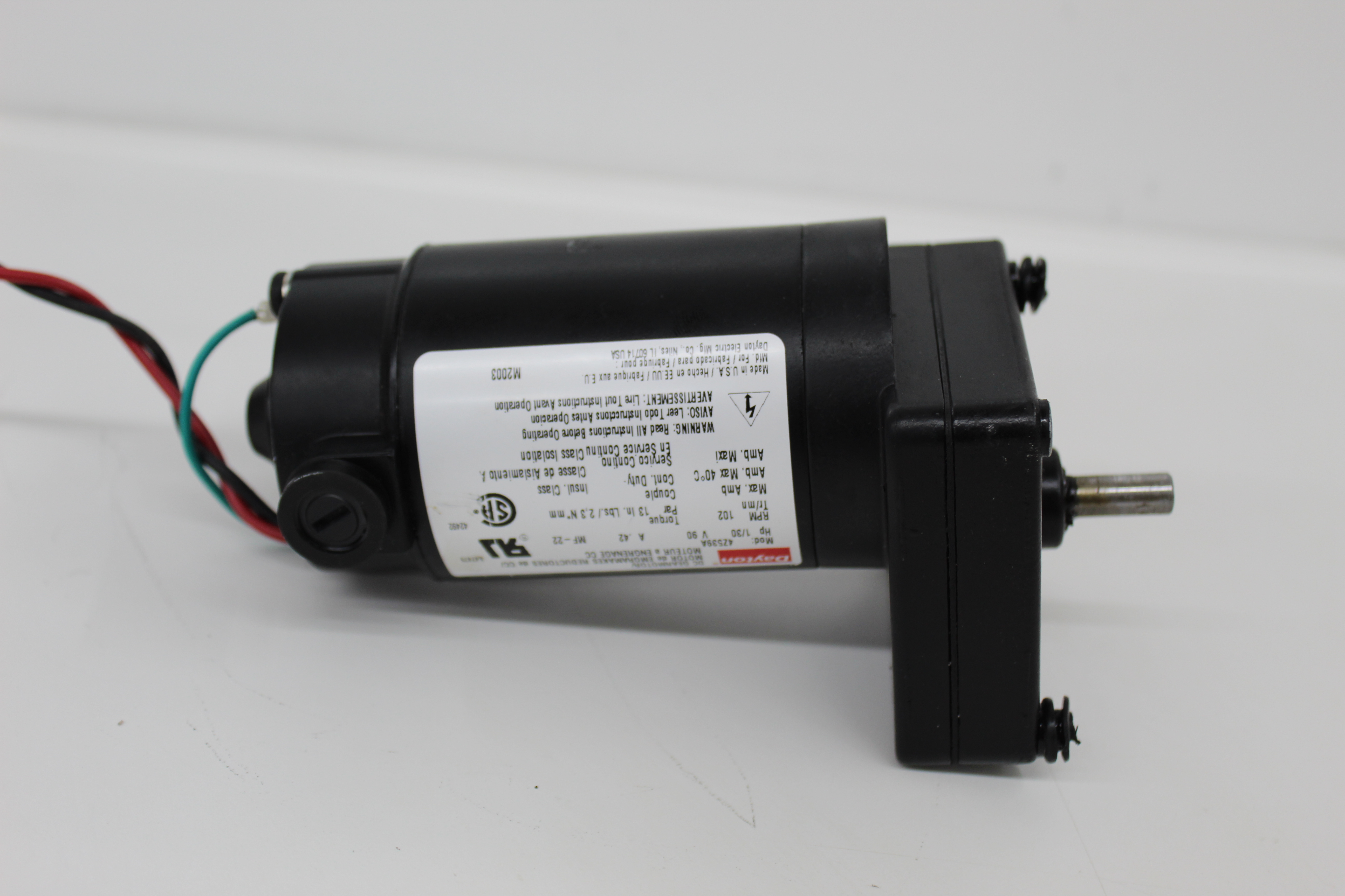 Used Dayton 4Z539A Permanent Magnet DC Gearmotor 1/30 HP 90V 0.42A 102 RPM