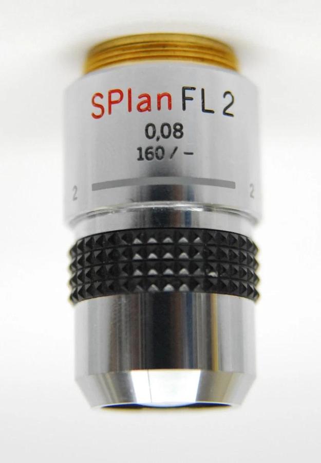 Used Olympus SPlan FL 2 0.08 160/- 2x Fluorite Microscope Objective (1-LB512)