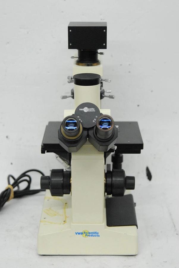 Used VWR VistaVision Inverted Trinocular Microscope W/ 10x, 25x PL L Objectives