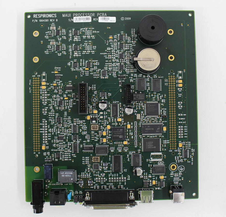 Used Philips P/N 1064581 Rev B Respironics Maui Processor PCBA 1117658 Rev E