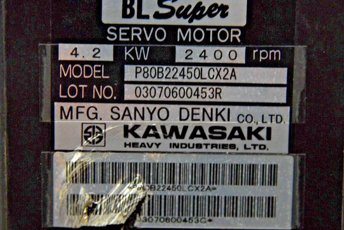 Used Kawasaki Sanyo Denki P80B22450LCX2A BL Super Servo Motor / 60490-1032RON Encoder