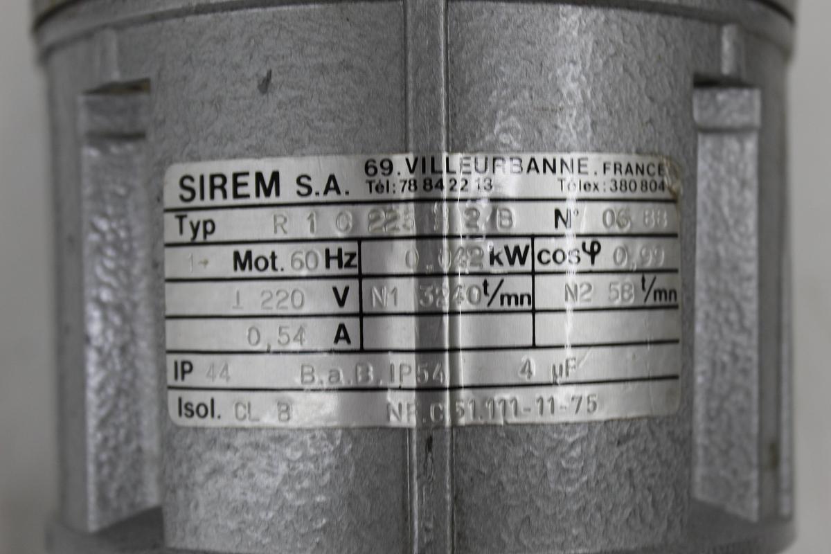 Used Sirem R1C225H2B Gearmotor Agitator Motor 200-240V 39-47 RPM