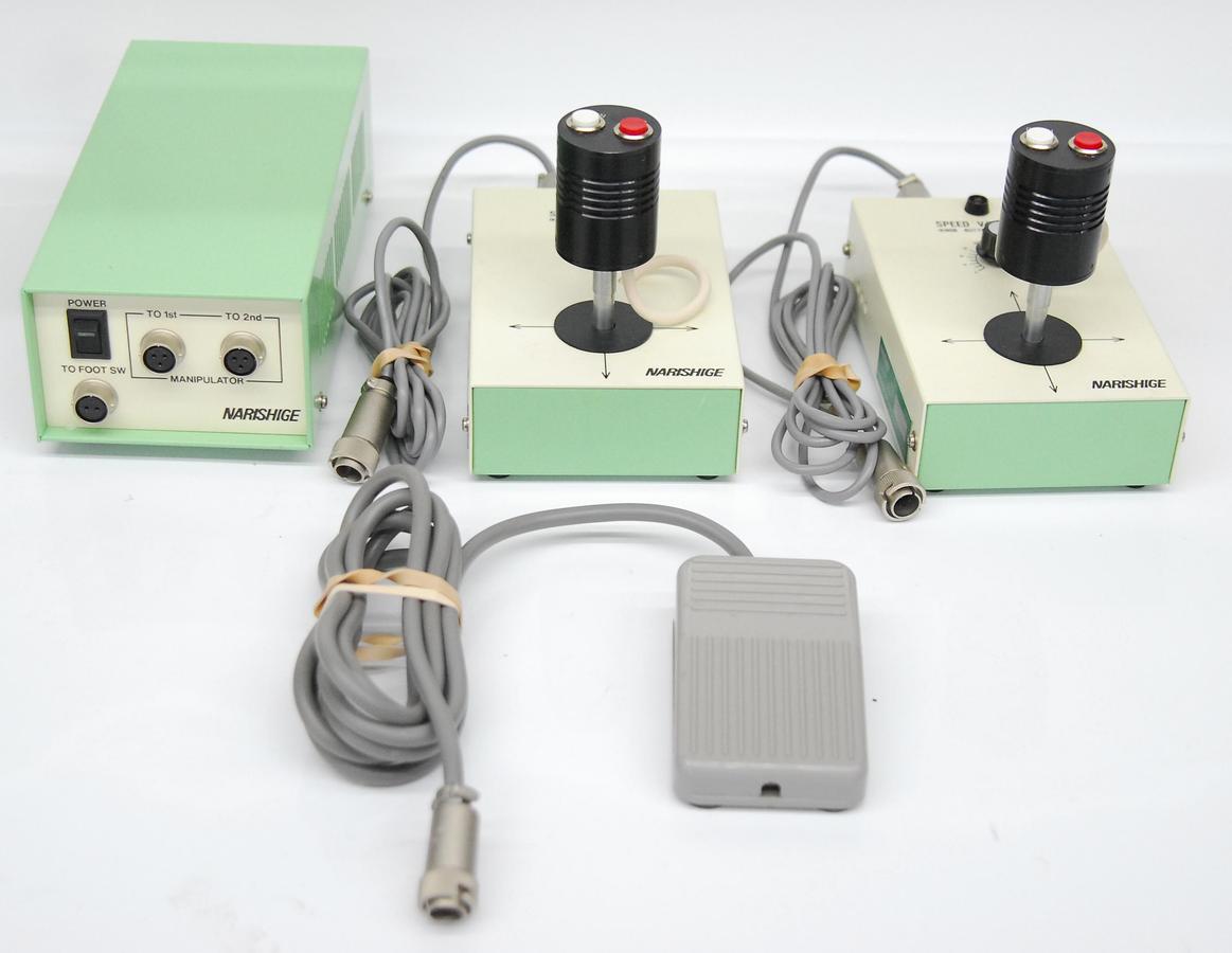 Used Narishige MM-88 Micromanipulator 3-Axis Joystick Lot w/ Power Supply & Footswitch