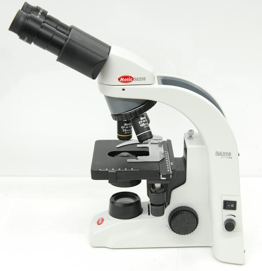 Used Motic BA210LED Binocular Microscope W/ EF-N Plan 4/10/100 Objectives