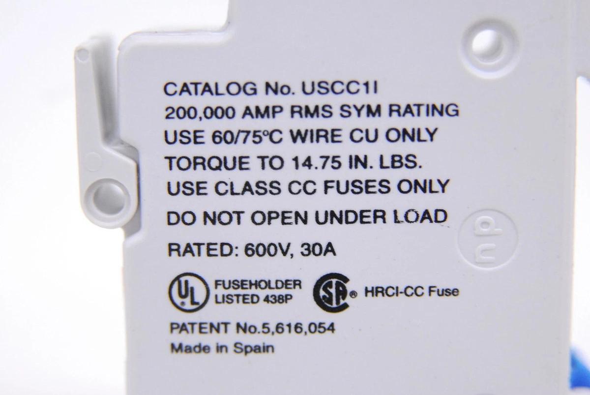 Used Gould Ultrasafe USCC1l One-Pole DIN Rail Mount Fuse Holder 600V 30A