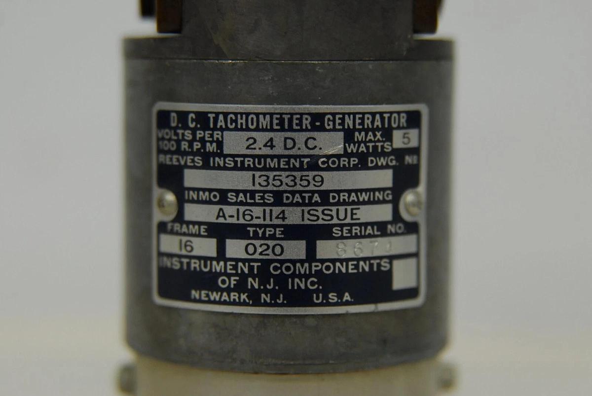 Used Reeves Instrument Corp 135359 A-16-114 DC Tachometer Generator