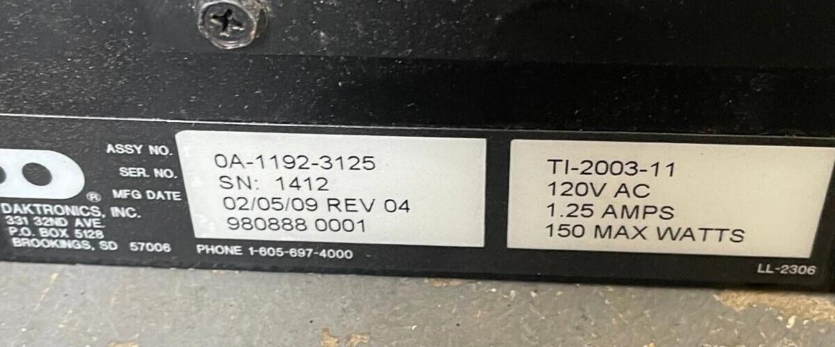 Used Daktronics TI-2003-11 Game Clock, Segment / Baseball timer, Pitch Speed Display