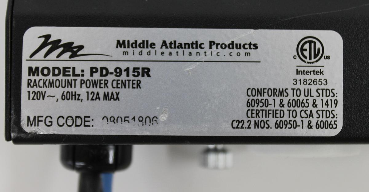 Used Middle Atlantic Power Center PD-915R 115V 15A 60Hz