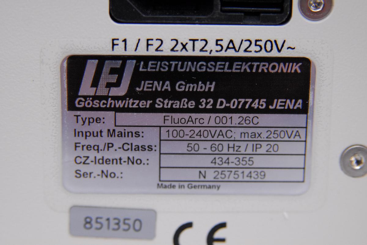 Used Zeiss LEJ FluoArc 001.26C Power Supply 400.26A Console HBO 100 Lamp Housing
