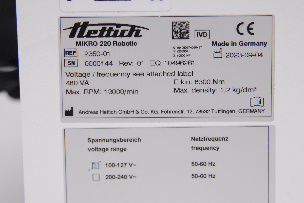Used Hettich 2350-01 MIKRO 220 Robotic Automated Benchtop Centrifuge W/ Rotor