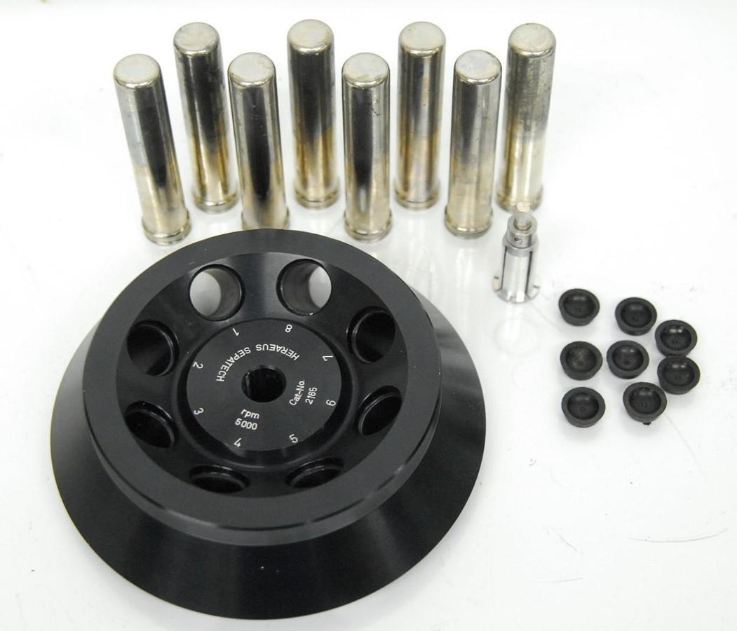 Used Heraeus Sepatech 2165 Fixed Angle 5000 RPM Centrifuge Rotor W/ Tubes