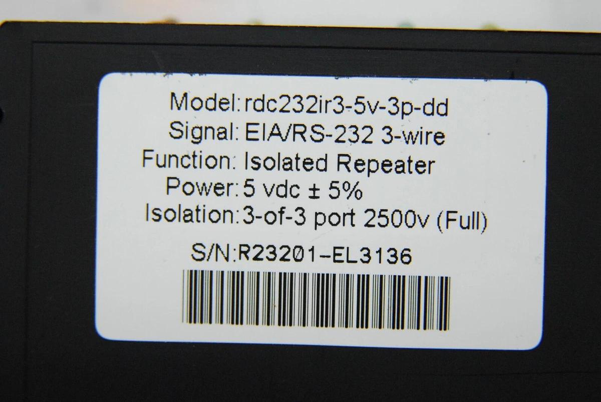 Used Robust DataComm rdc232ir3-5c-3p-dd Isolated RS-232 Repeater (ABI 7000 PCR)