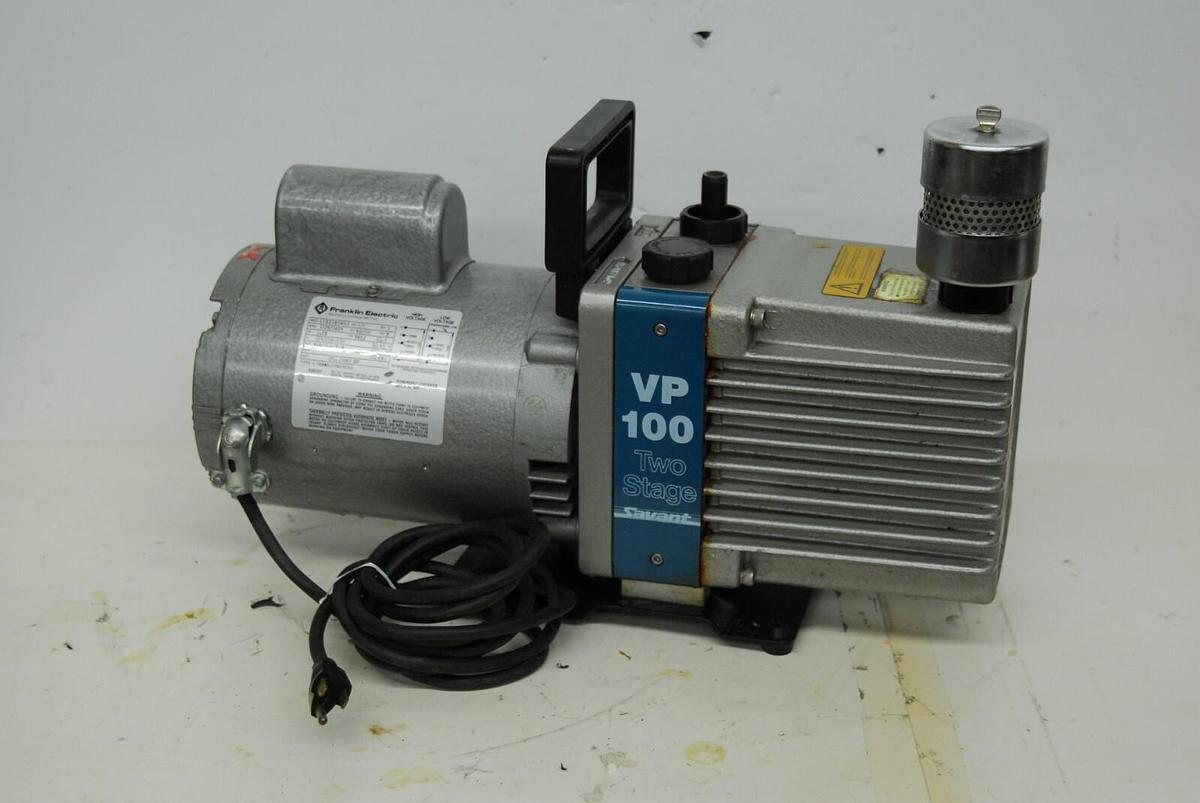 Used Savant VP100 Two Stage Rotary Vane Vacuum Pump W/ Franklin 1/2 HP Motor - Tested