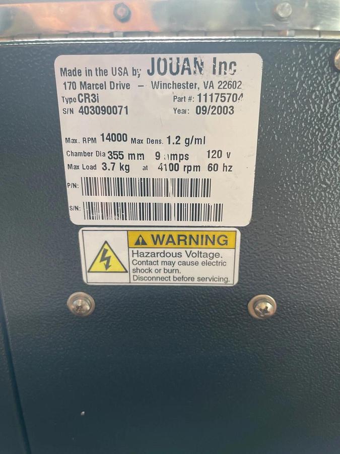 Used Jouan CR3i Refrigerated Benchtop Centrifuge W/ 11175754 Rotor- TESTED