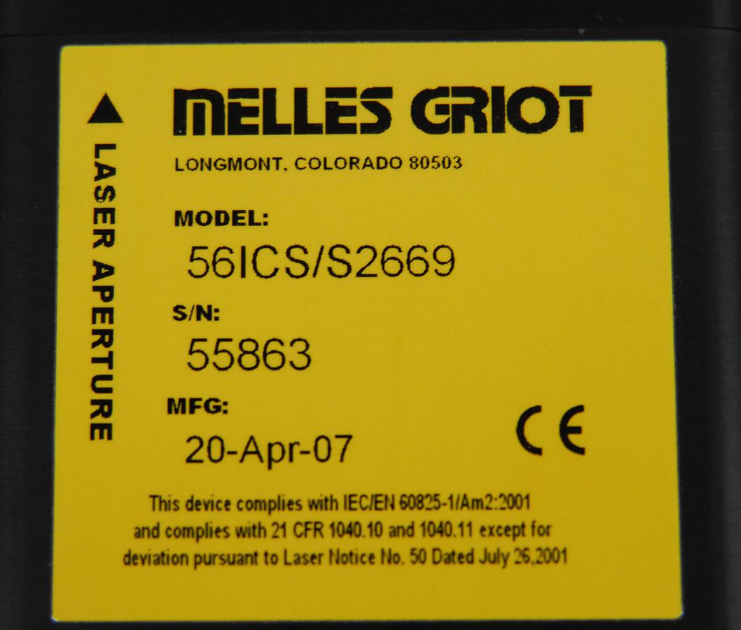 Used Melles Griot 56ICS/S2669 Red Diode Laser 639nm 10mW