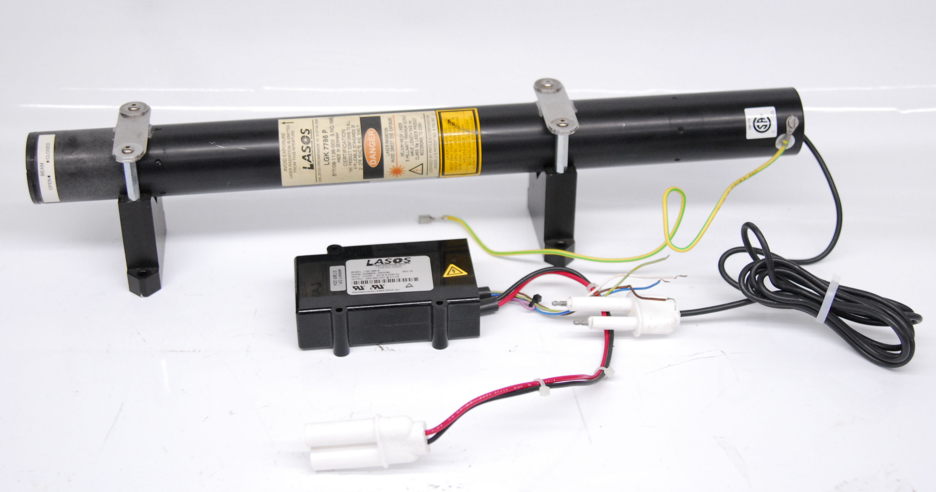 Used Lasos LGK 7786 P He-Ne 543nm Laser Tube Head (Green) w/ LGN 7460 A Power Supply