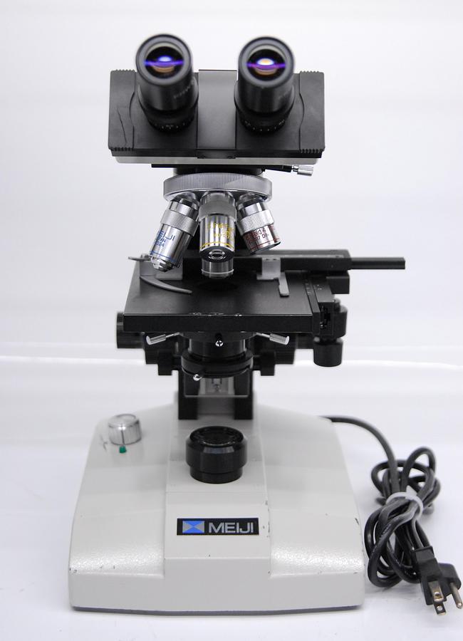 Used Meiji ML2000 Binocular Compound Microscope W/ S.FlatField 4/10/40/100 Objectives