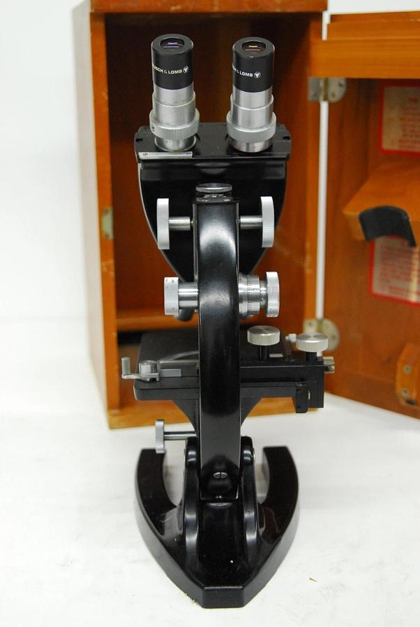Used Vintage Bausch & Lomb Binocular Microscope W/ 43x/97x Obj/Case/WF 10X Eyepieces