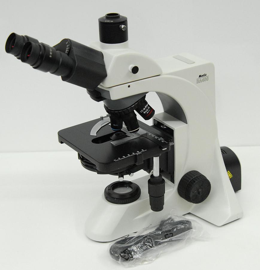 Used Motic BA400 Trinocular Phase Contrast Microscope W/ 4/10/20/40/100 Objectives