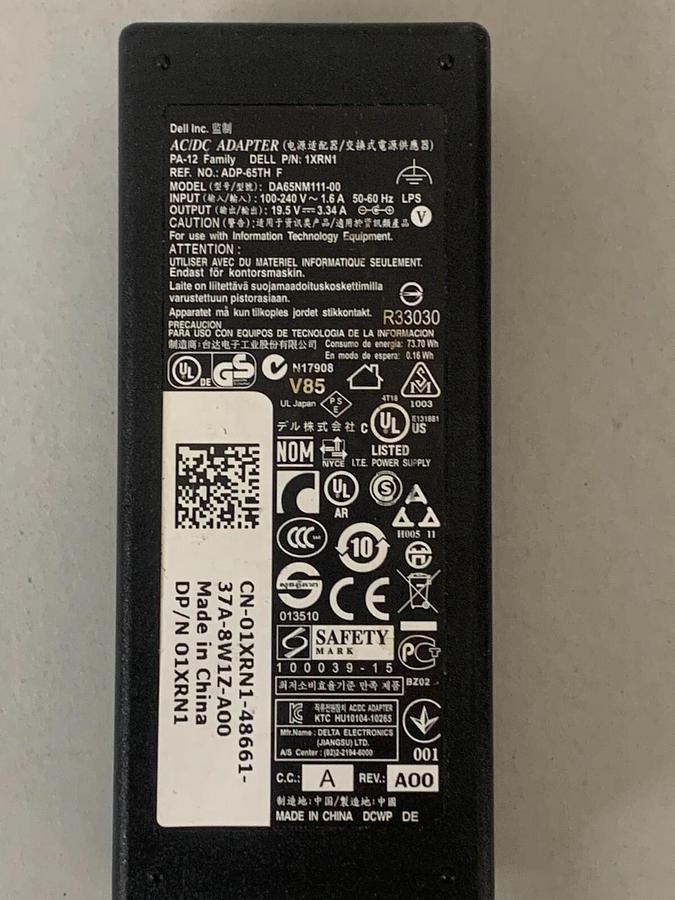 Used Dell OEM Genuine DA65NM111-00 Original AC Adapter Charger 65W, 19.5V, 3.34A