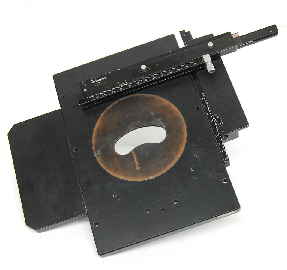 Used Olympus IMT2-SP Stage with Insert, Mechanical XY Click-Stop Attachment