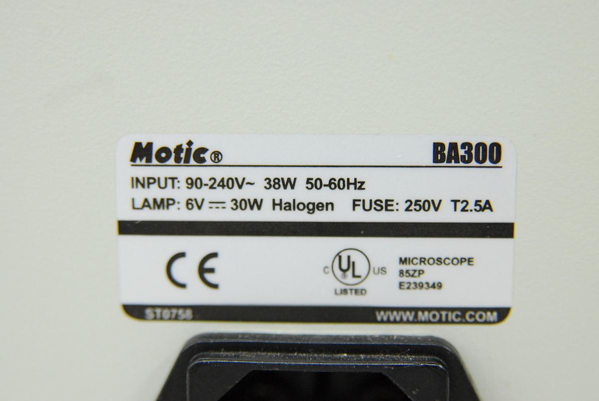 Used Motic BA300 Trinocular Phase Contrast Microscope W/ Plan 4/10/40/100 Objectives