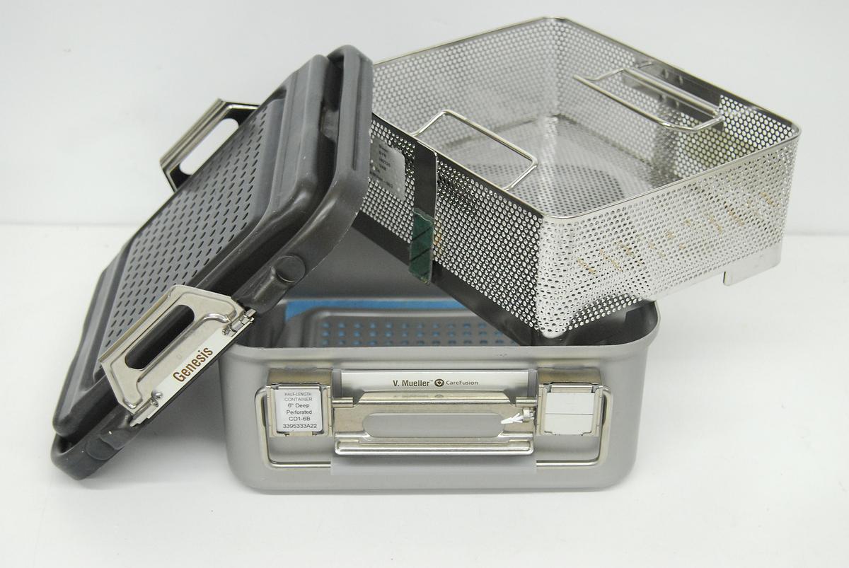 Used V. Mueller Genesis CD1-6B Sterilization Container 12x11x6 W/ Filter Holders, Basket