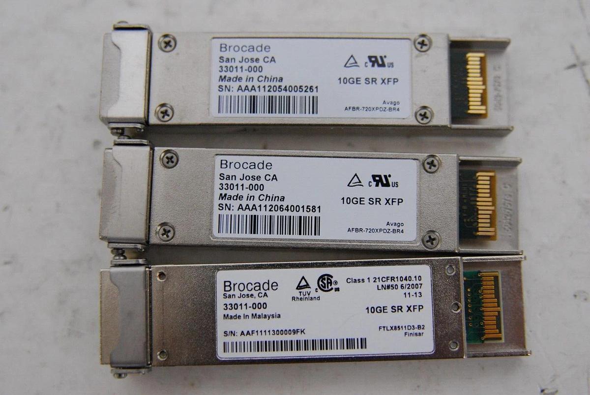 Used Brocade 33011-000 10GE SR XFP Transceivers 850nm - Lot of 3