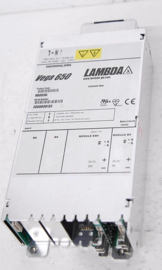 Used Lambda Vega 650 V600J6L Power Supply 24V 25A/6A (Modules E5H, B5)