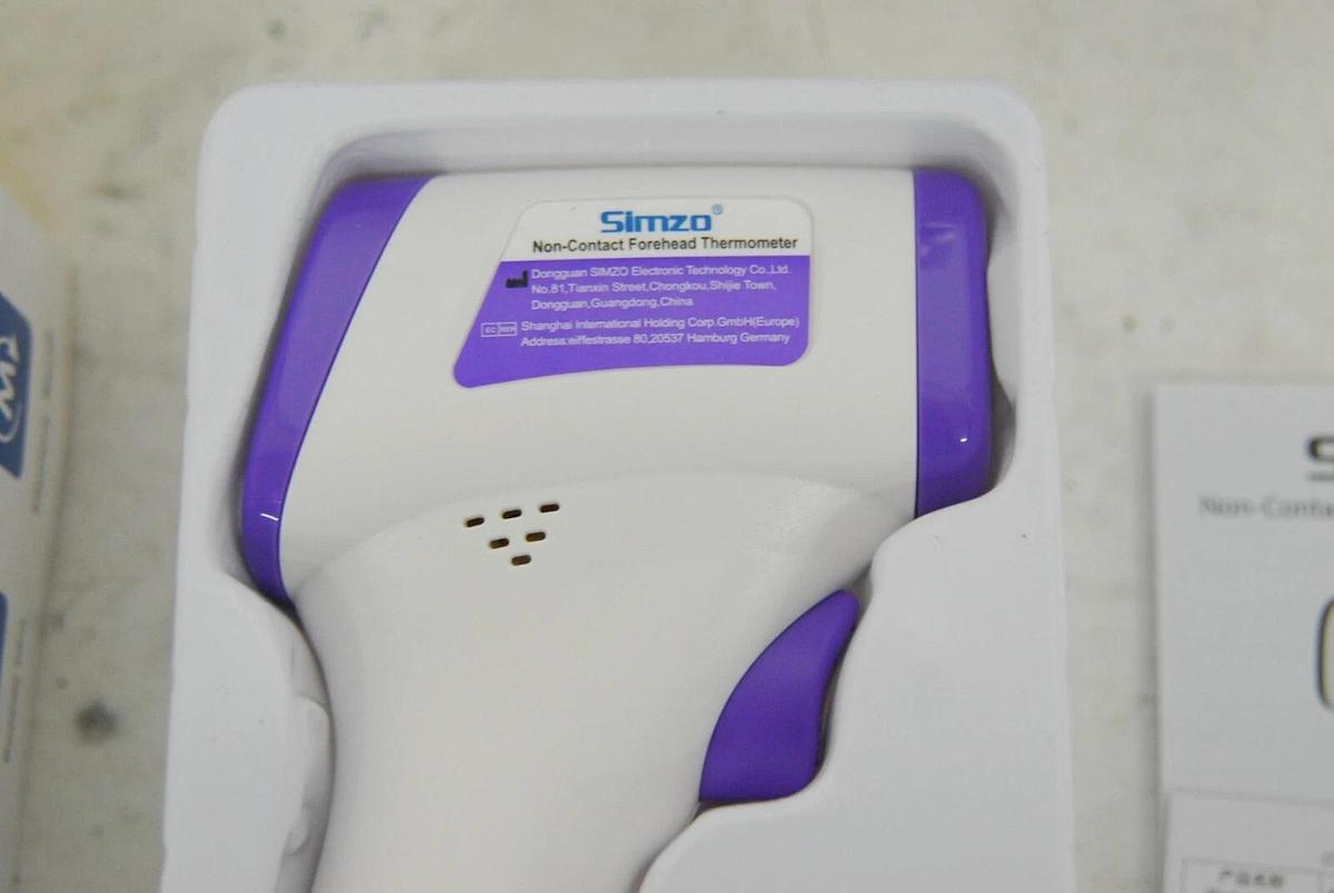 Used Simzo HW-F7 Non-Contact Forehead Thermometer San Jamar THDG986 - 3 Color Display