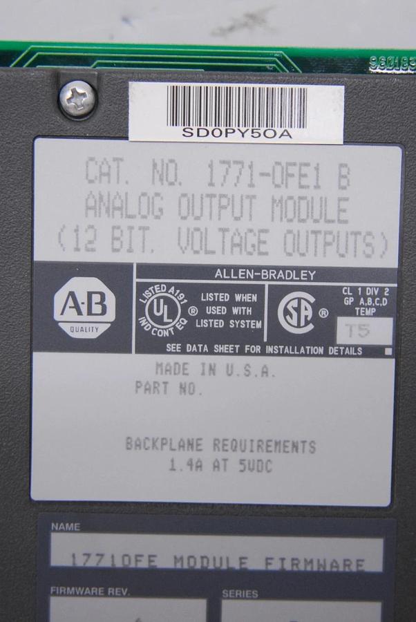 Used Allen-Bradley 1771-OFE1 B Analog Output Module (12 Bit) /W 1771-WC Wiring Arm