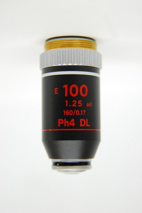 Used Nikon E 100 Ph4 DL 1.25 Oil 160/0.17 Phase Contrast Microscope Objective