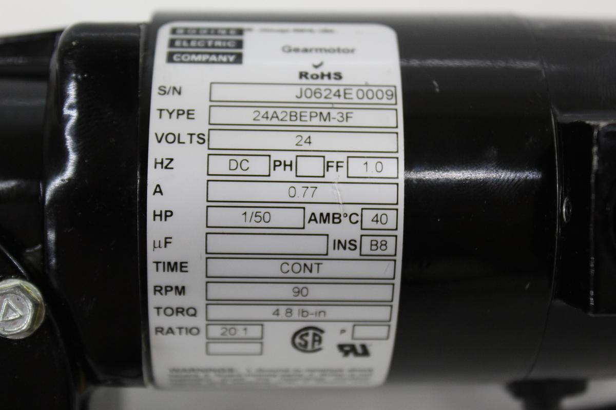 Used Bodine Electric Company 24A0BEPM-3F DC Gear Motor 24VDC 1/50HP