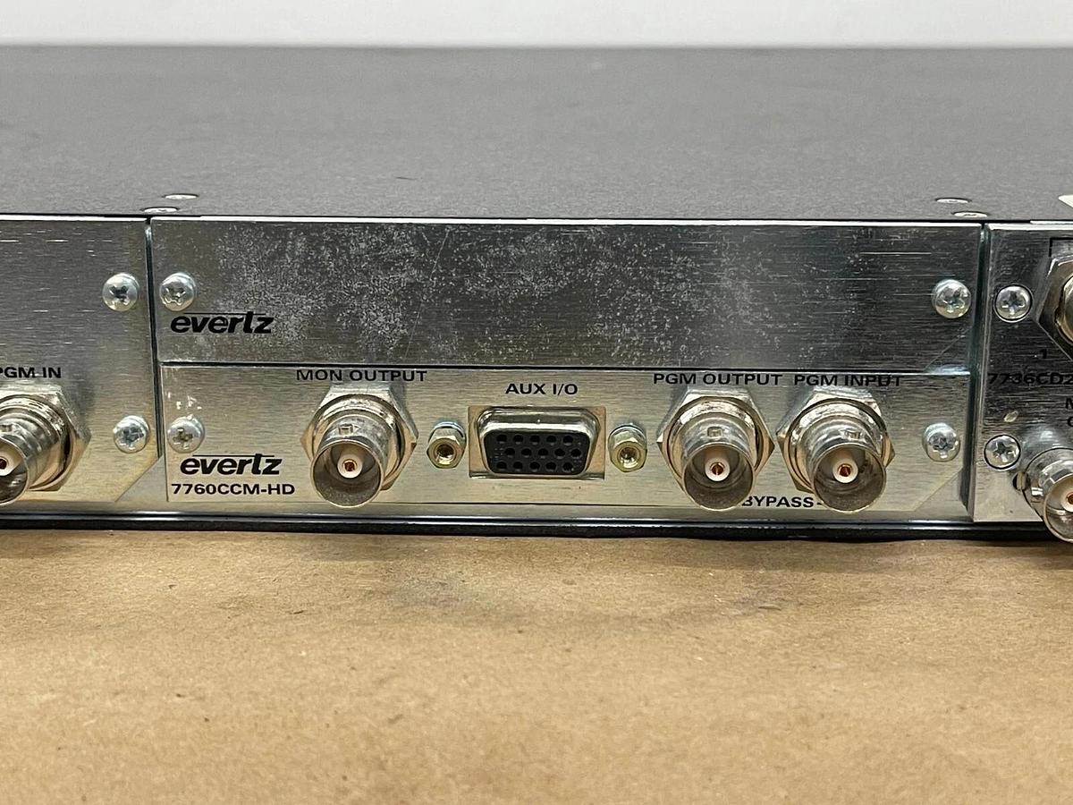 Used Evertz 7701 1RU Multiframe /W 7711UC-HD, 7760CCM-HD, 7736CD2-A4 Cards