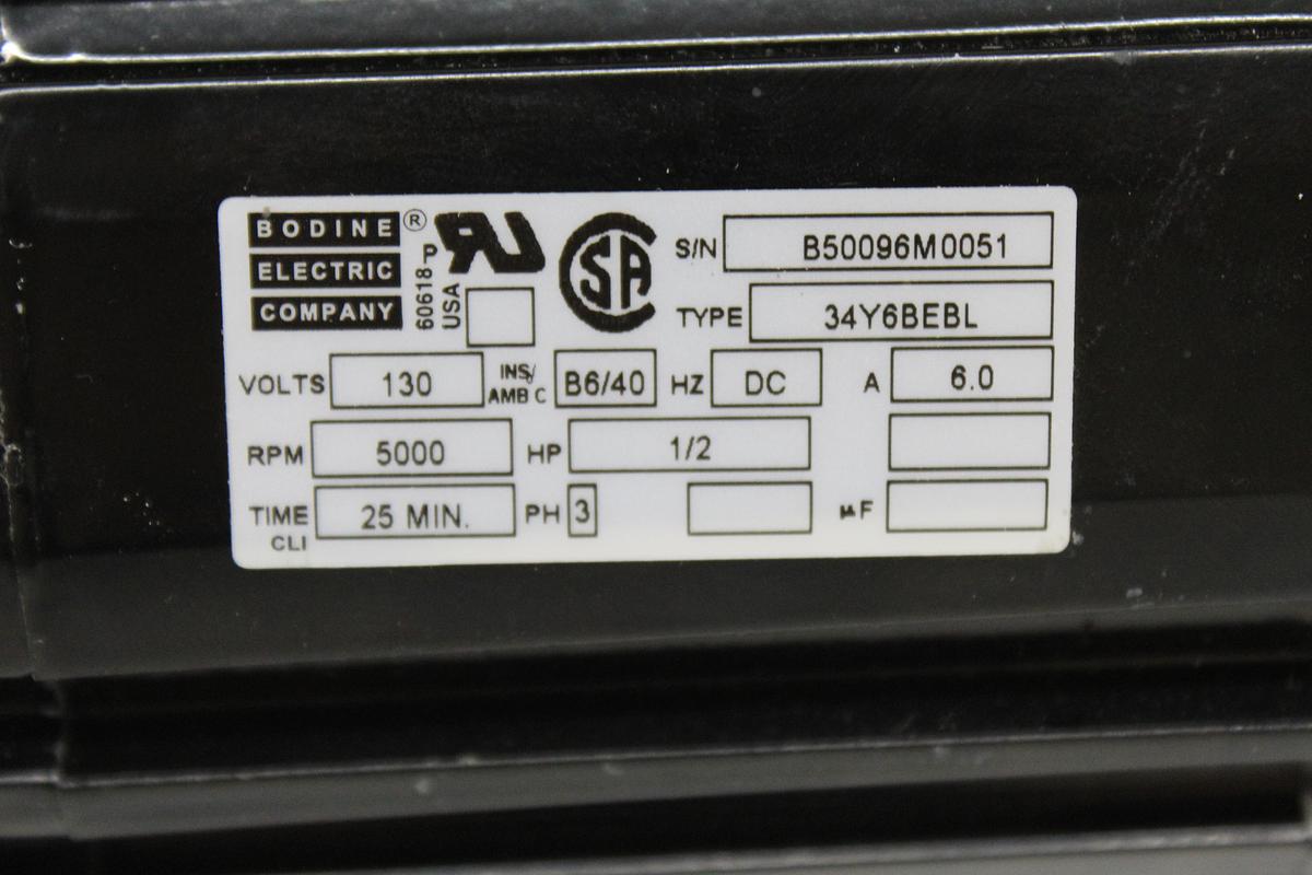 Used Bodine Electric Company 34Y6BEBL DC Motor 1/2 HP 130V 5000 RPM 6A
