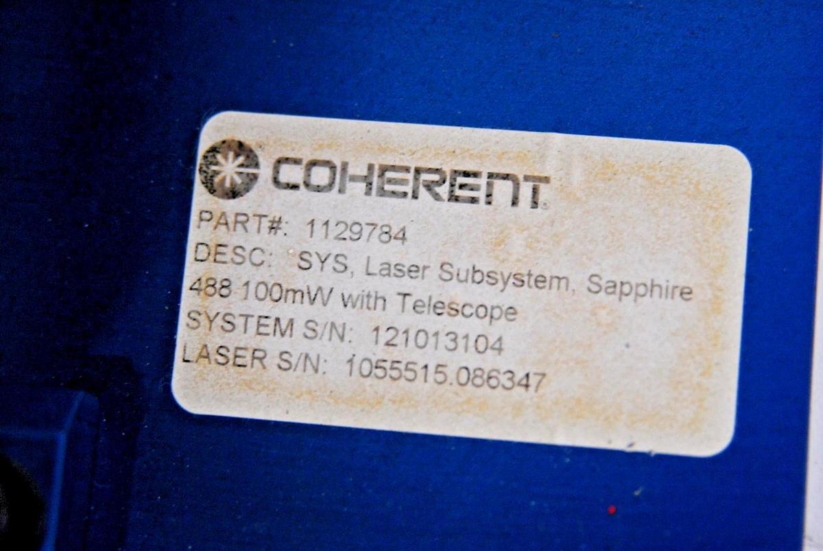 Used Coherent SAPPHIRE 488-100 488nm Laser W/ 1092551 CPU BD/Power Supply/Head Cable